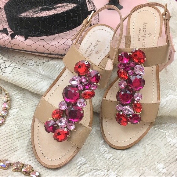 kate spade Shoes - Kate Spade Bejeweled Low Sandals Pinks/Ruby 6.5